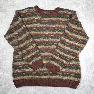 Vintage Consensus 3D Knit Sweater Earthy Striped Grandpacore Grunge 1990s Size L